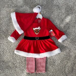 Festive Red Girls 12 month Matching Set with Reindeer Design